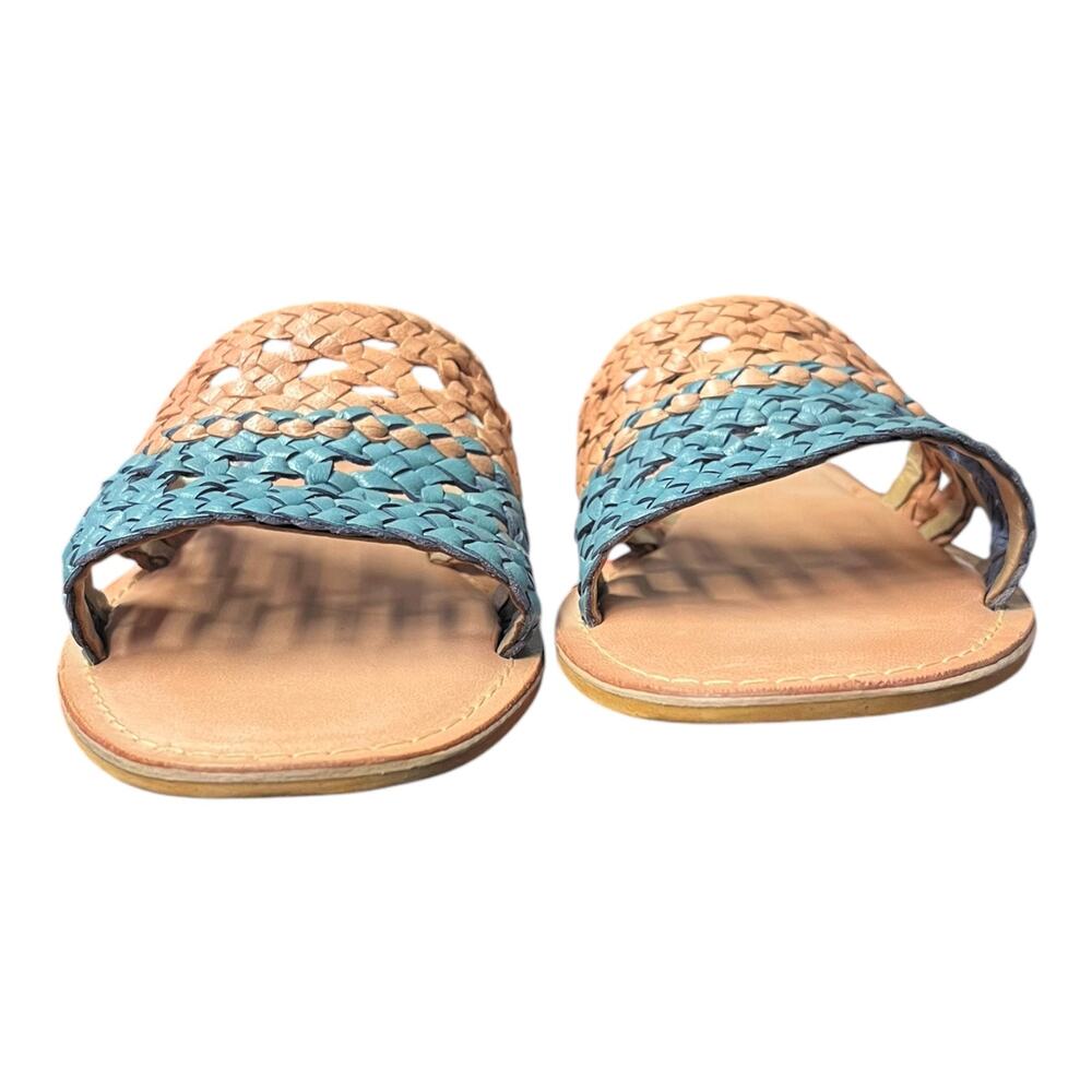 ANTHROPOLOGIE SEYCHELLES Everlasting Sandal Leather Braided Color Block Tan NEW - Picture 4 of 7